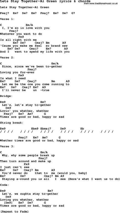 Love Song Lyrics For Lets Stay Together Al Green With Chords