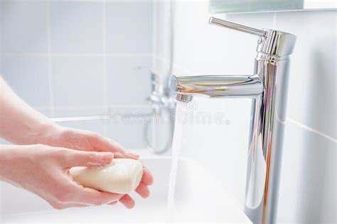 Washing Hands With Soap In The Bathroom Stock Photo Image Of Bacteria