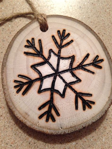 Rustic Hand Painted Snowflake Wood Burned Christmas Ornament Natural