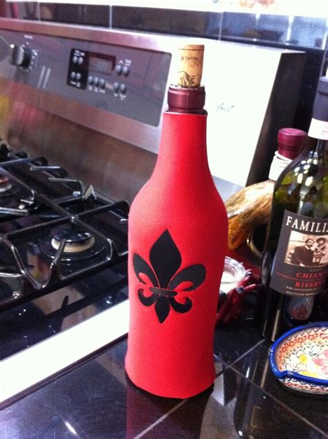 Items Similar To Zip Up Wine Bottle Koozie With Fleur De Lis Embroidery