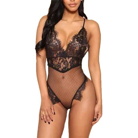 Sexy Lace Bodysuit See Through Women Patchwork Slim Sexy Sleeveless Rompers V Neck Strap