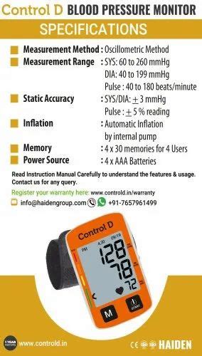 Control D Fully Automatic Oscillometric Digital Blood Pressure Checking