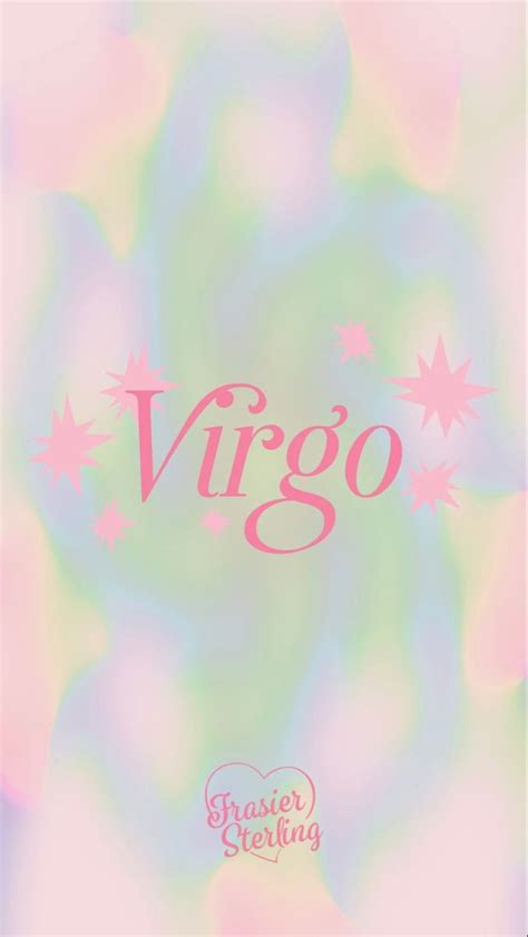 the word virgo written in pink on a pastel background with stars and swirls