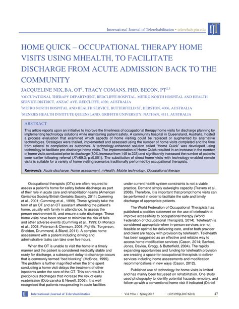 Pdf Home Quick Occupational Therapy Home Visits Using Mhealth To