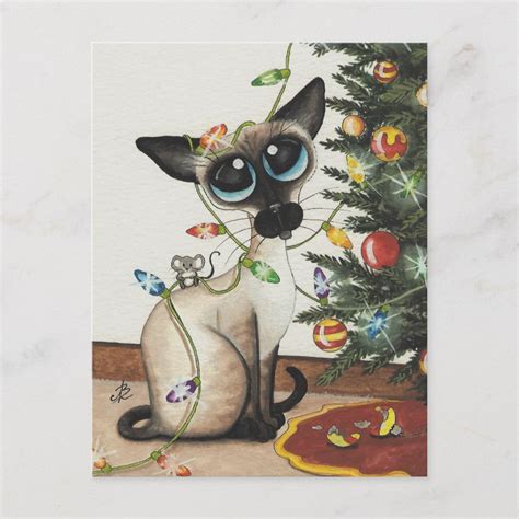 Siamese Cat Christmas Lights By Amylyn Bihrle Holiday Postcard Zazzle