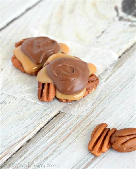 Place 1 caramel candy in the center of each y. Caramel Pecan Turtle Candy - Creations by Kara