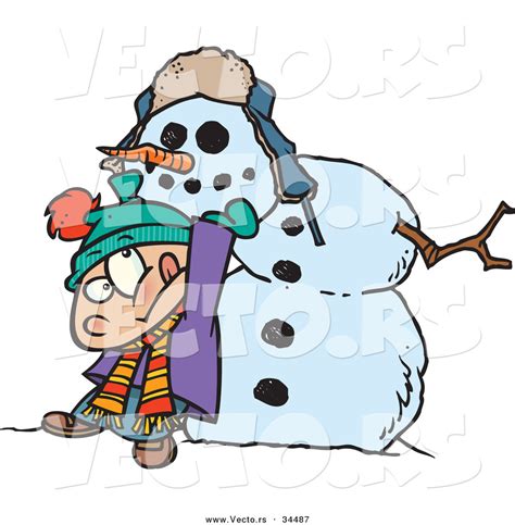 Feel free to request a show. Vector of a Cartoon Boy Lifting Heavy Head on a Snowman's ...
