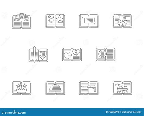 Set Of Literary Genres Flat Line Icons Stock Vector Illustration Of