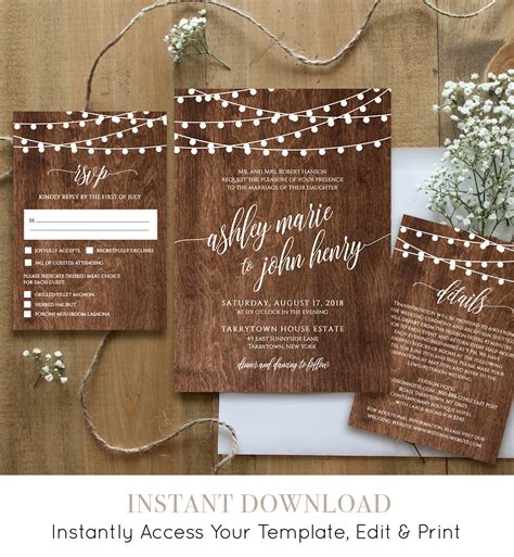 We searched high and low to find our favorite online wedding invitation websites. Wedding Invitation Template, Printable Rustic Wood String ...
