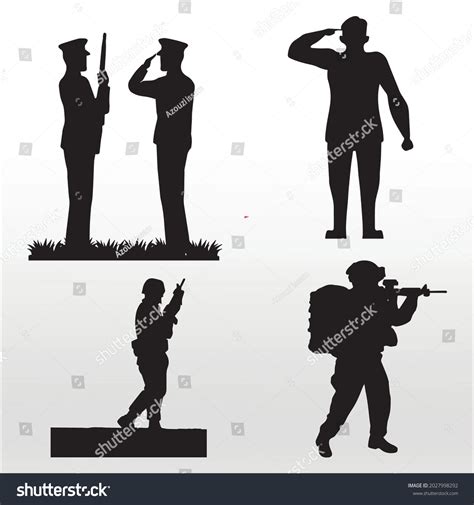Set American Soldier Silhouettes Line Isolated Stock Vector Royalty