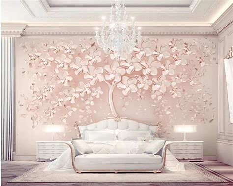 Beibehang Custom Luxury Rose Gold A Blossoming Tree Living Room Tv