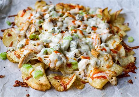 Crush potato chips and place in third bowl. Buffalo Chicken Potato Chip Nachos with Bleu Cheese Sauce