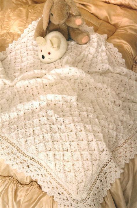 Pdf Baby Shawl Blanket 42 Square Pretty Border 4 Ply Knitting Pattern £