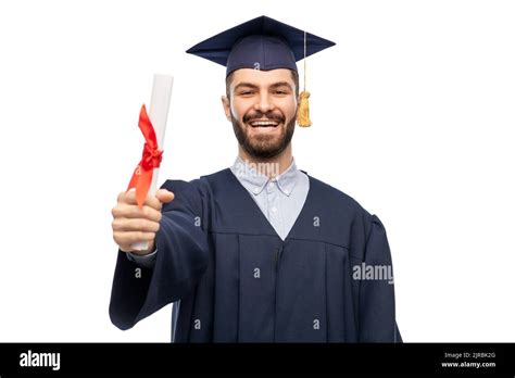Male Graduate Student In Mortar Board With Diploma Stock Photo Alamy