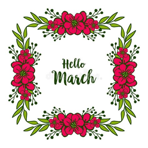 Vector Illustration Design Hello March With Bright Flowers Frame Stock