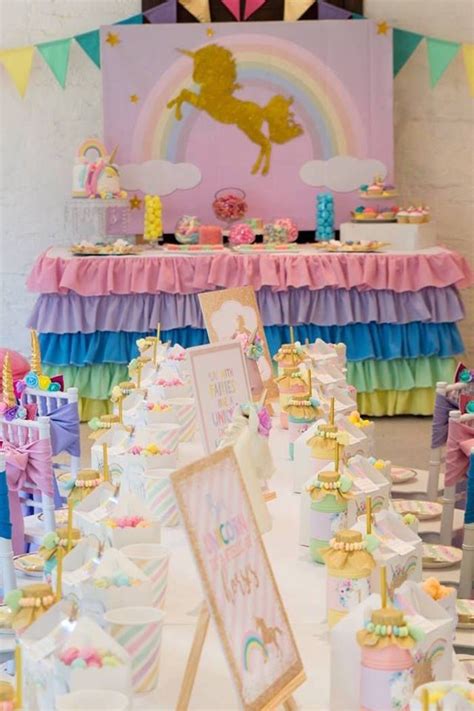 Unicorn Party Guest Table From A Pastel Rainbow Unicorn Birth