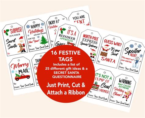 Secret Santa Gift Tags Printable Secret Santa Questionnaire Etsy UK
