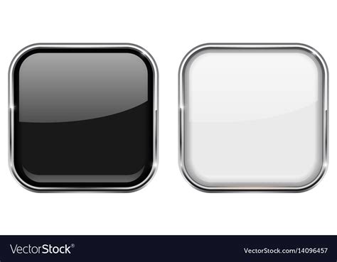 Black And White Square Buttons In Chrome Frame Vector Image