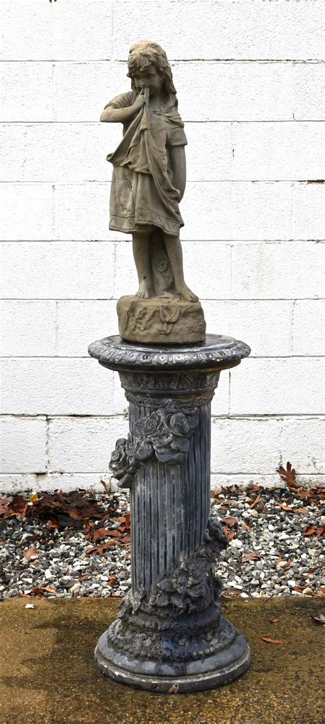 Sold Price Vintage Cast Stone Garden Statue And Pedestal January 6