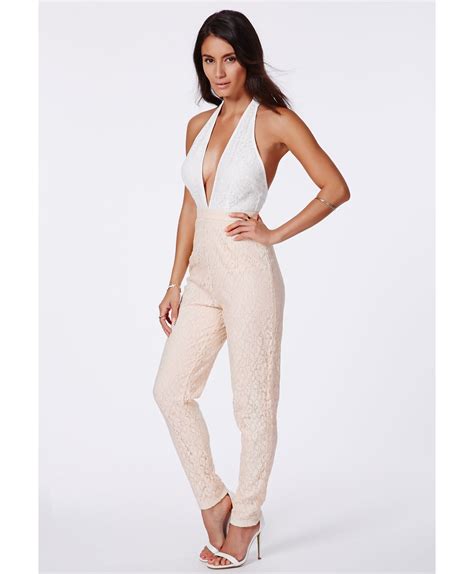Missguided Nude Mesh Waist Cropped Bandeau Unitard Jumpsuit In Natural My Xxx Hot Girl