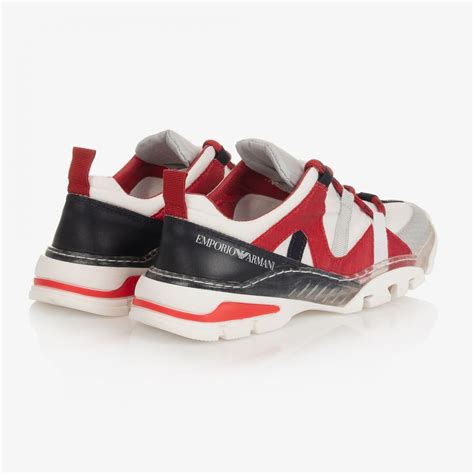 Emporio Armani Boys White And Red Trainers Childrensalon Outlet