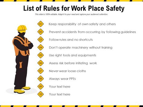 List Of Rules For Work Place Safety Presentation Graphics