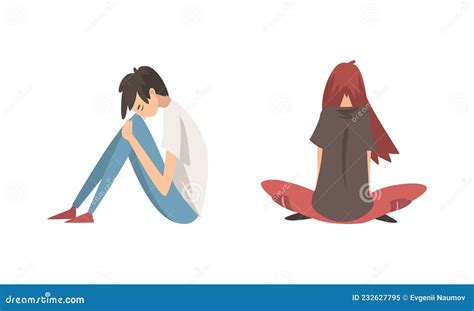 Depressed Lonely Boy Thinking Of Heartbreak 2d Vector Isolated