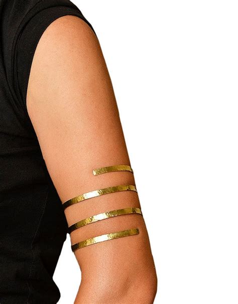 gold spiral upper arm cuff bracelet simple gypsy arm band etsy