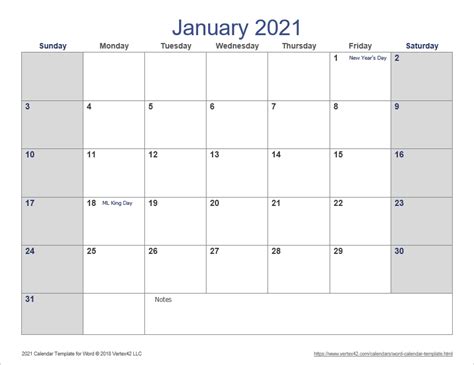Microsoft Word 2021 Calendar Template