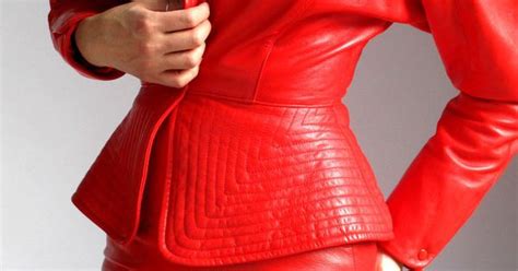 Red Leather Dress Suit Ribbed Jacket And Skirt Erez Lillie Rubin