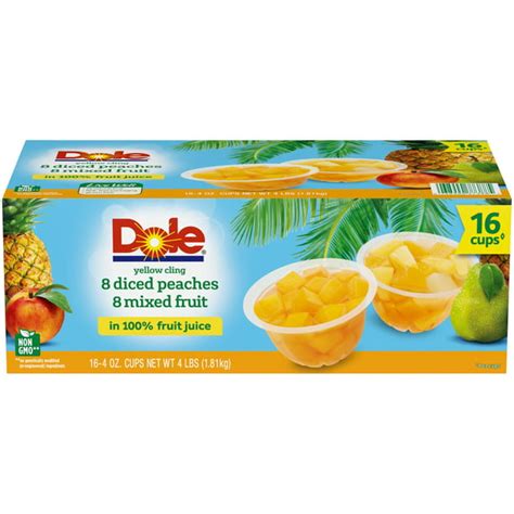 Dole® Variety Pack Yellow Cling Diced Peaches Mixed Fruit In 100