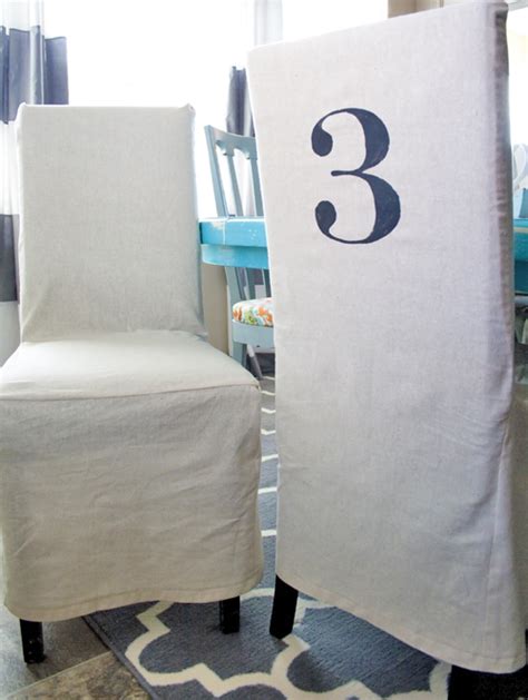 If you purchase a matched set of slipcovers, you can have your worn dining room chairs ready for guests before the. Ruthie be Maude: DIY Stenciled Parson Chair Slipcovers...