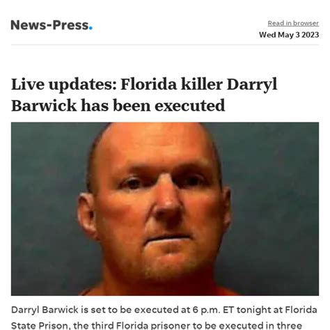 News Alert Darryl Barwick Killer Who Stabbed Woman 37 Times Executed
