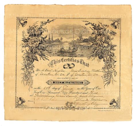 Antique Marriage Certificate 1909 Wedding Ephemera Digital