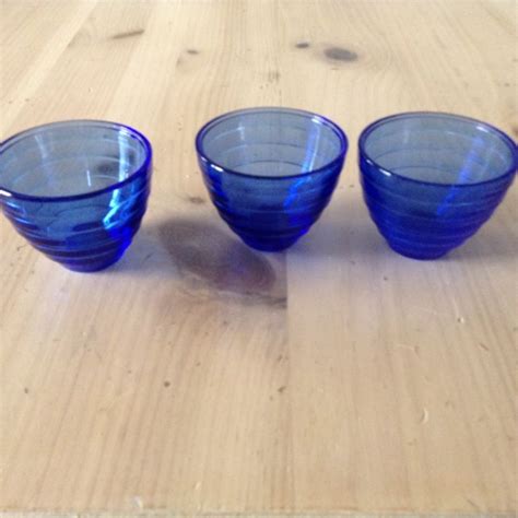 Hazel Atlas Moderntone Cobalt Blue Custard Punch Cups 3 Antique