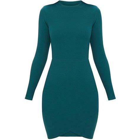 Emerald Green Long Sleeve Wrap Skirt Bodycon Dress 22 Liked On Polyvore Featuring Dress