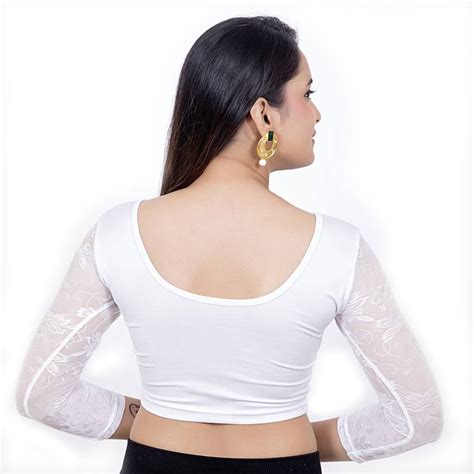 Silver Full Net Sleeves Lycra Stretchable Readymade Saree Blouse Biyu