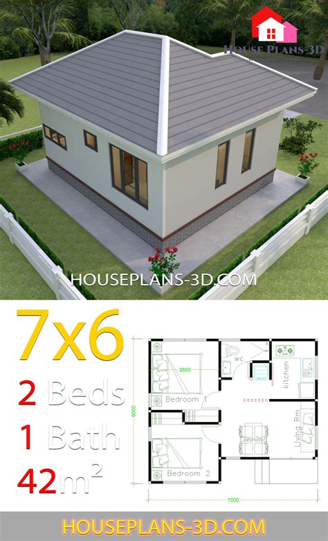 May these some images to give you inspiration, we found these are very cool galleries. House Plans Design 7x6 with 2 Bedrooms Hip Roof | Small ...