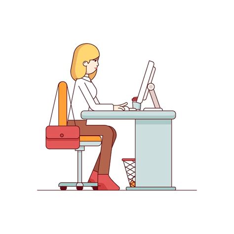 Business Woman Working On A Desktop Computer Vector Free Download