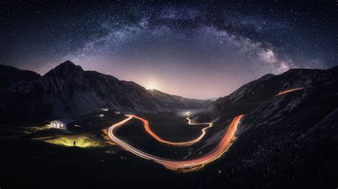 Wallpaper Landscape Lights Mountains Italy Galaxy Nature Road