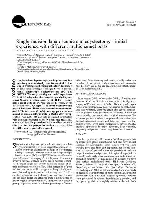Pdf Single Incision Laparoscopic Cholecystectomy Initial Experience
