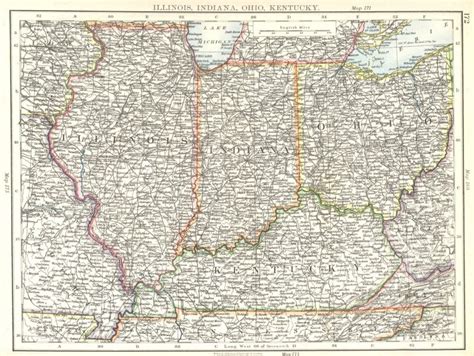 Usa Mid West Illinois Indiana Ohio Kentucky 1897 Old Antique Map Chart