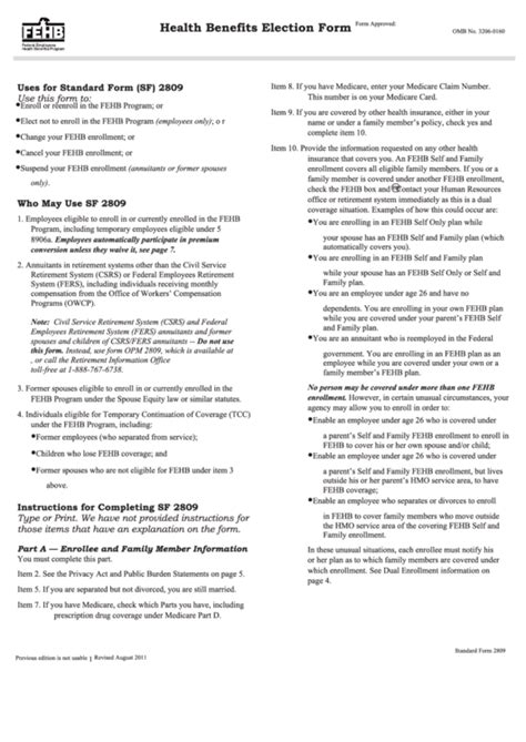 Standard Form 2809 Health Benefits Election Form Printable Pdf Download