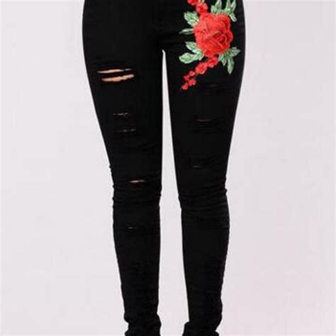 Hualong Womens Denim Ripped Flower Embroidered Jeans Online Store For Women Sexy Dresses