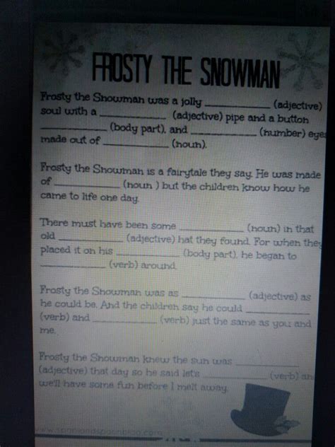 Frosty The Snowman Mad Lib Printable Printable