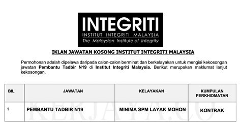 Institut integriti malaysia (iim) 157 views. Jawatan Kosong Terkini Pembantu Tadbir N19 di Institut ...