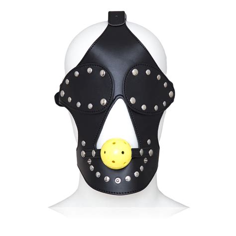 Adult Games Pu Leather Eye Mask Bondage Harness Mouth Gag Hood Mask