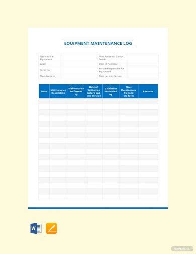 Equipment Log Template 11 Free Word Excel Pdf Format Download