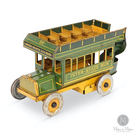 Strauss Tin Litho Interstate Double Decker Bus Toy Barnebys