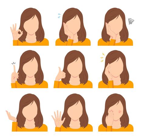 Faceless Young Woman Vector Illustration Set Hand Gesture Variation